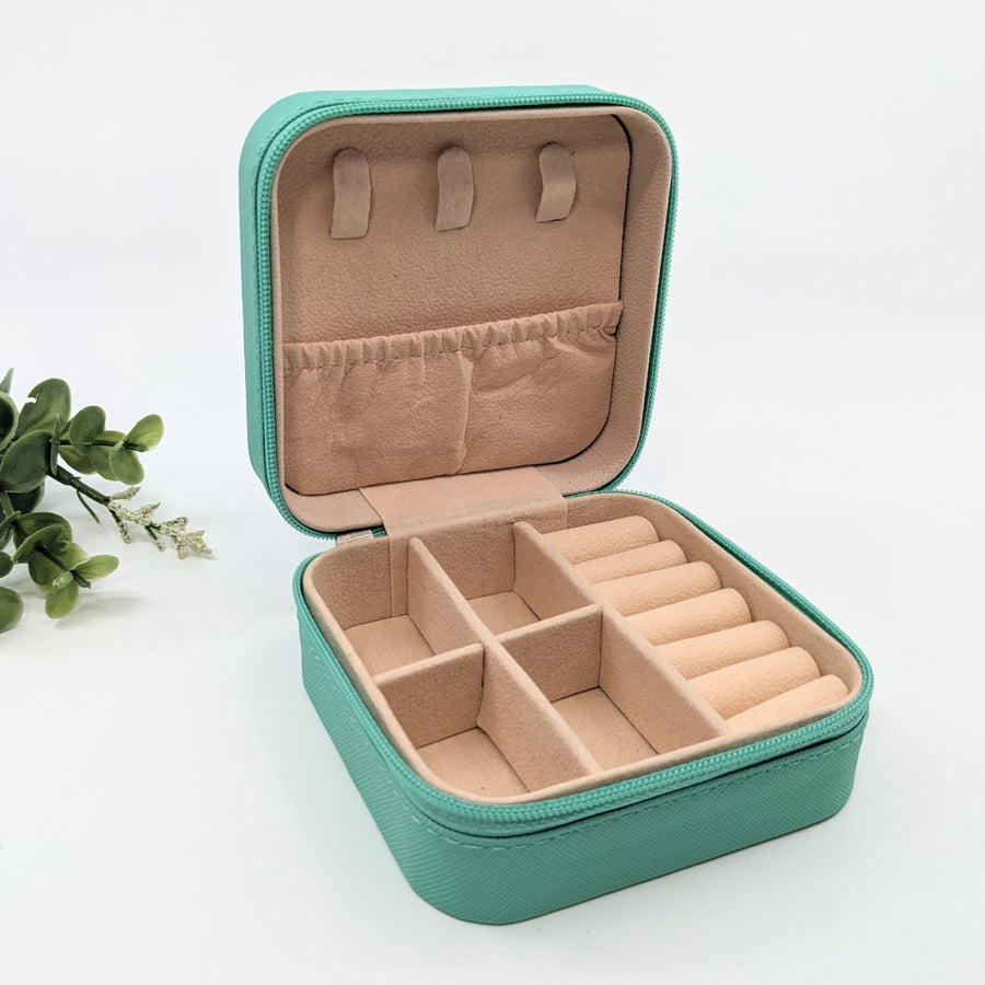 Pink Jewelry Organizer Travel Size Case with Four Compartments and a Flower #LV3070