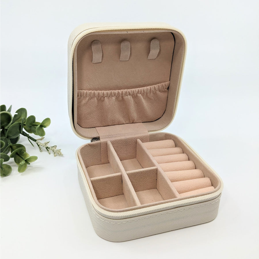 Large white leather jewelry box with compartments, Jewelry Organizer Travel Size Case #LV3070