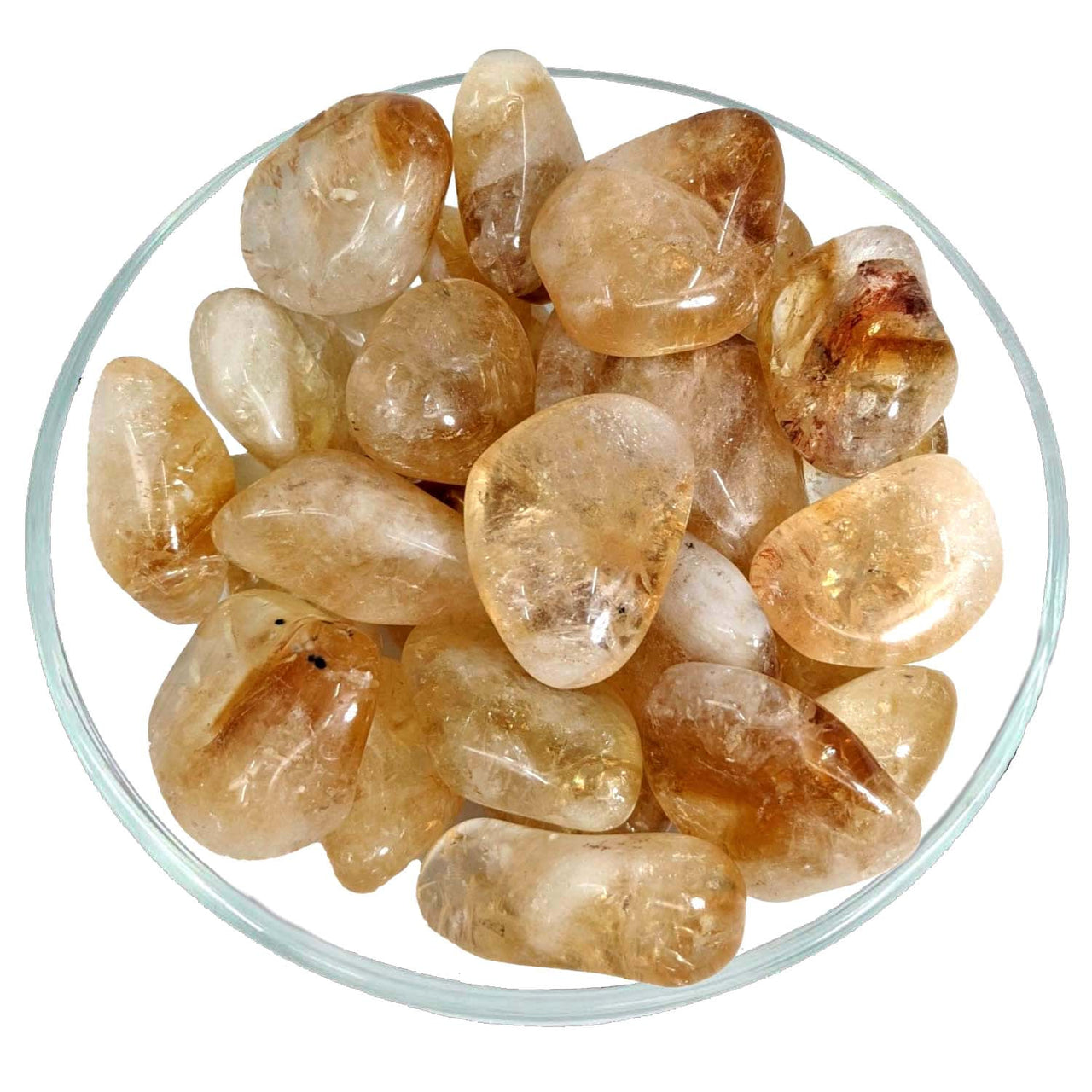 Jumbo Dark Fire and Ice Citrine Tumble Stone in Glass Bowl 21-33g