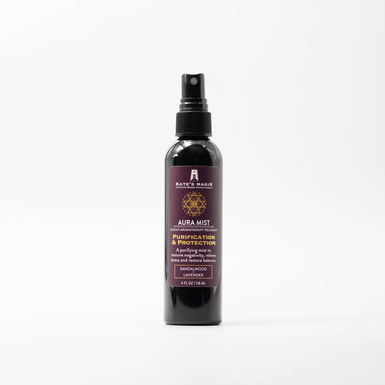 Kate’s Magik Aura Mist Spray in black glass bottle with sandalwood lavender scent