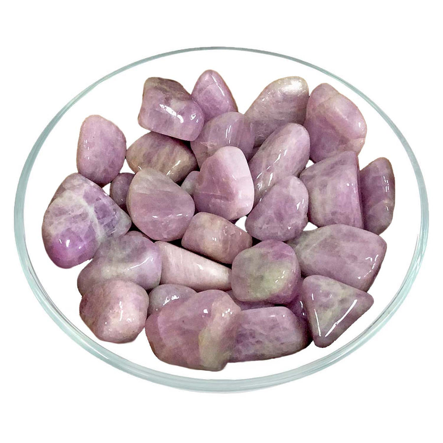 Polished Pink Kunzite Tumbled Stone in a Glass Bowl from Africa #SK1283