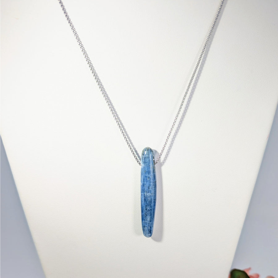 Blue Kyanite crystal pendant necklace on an 18-inch chain for elegant jewelry style
