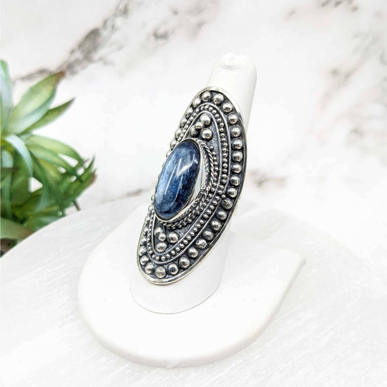 Kyanite Sz. 9 Shield Ring #LV4461 featuring a stunning blue stone