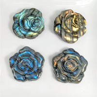 Thumbnail for Four Labradorite blue and gold 1.3-1.5’ flower carving magnets, product #LV4149