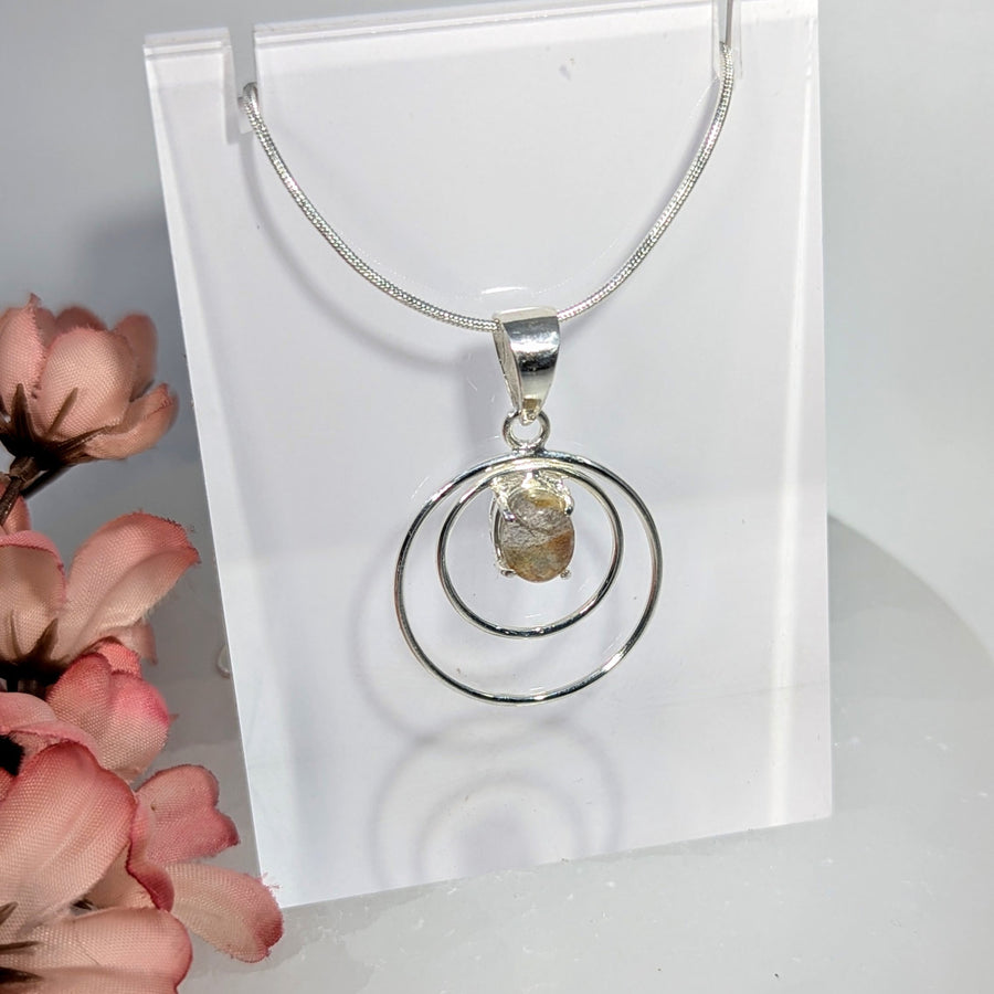Labradorite 1.5-inch double loop silver pendant necklace #BC0670