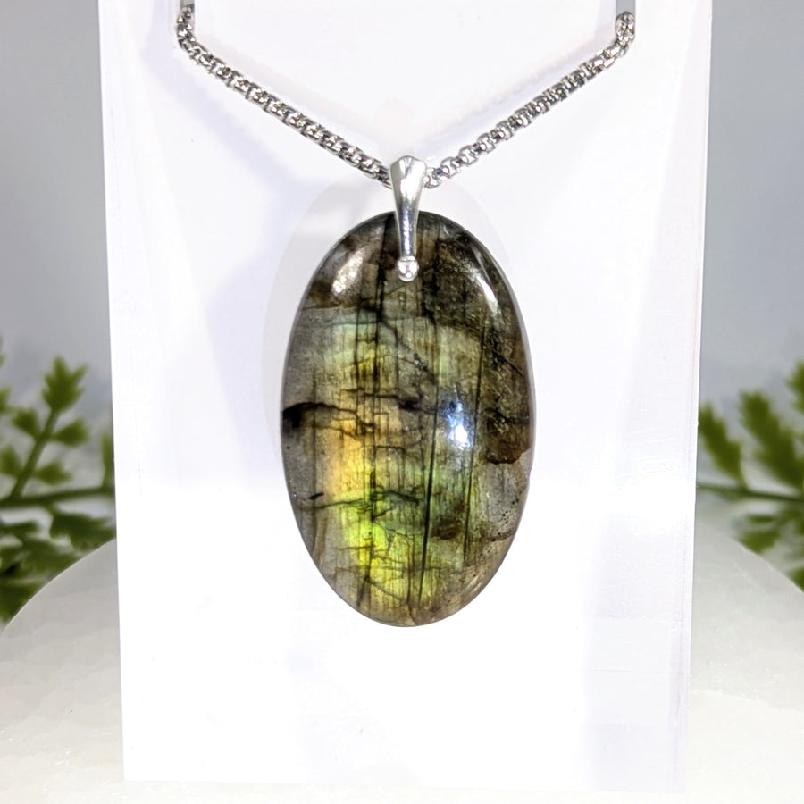 Labradorite  1.7" Oval Pendant On 20" Chain #CS0002