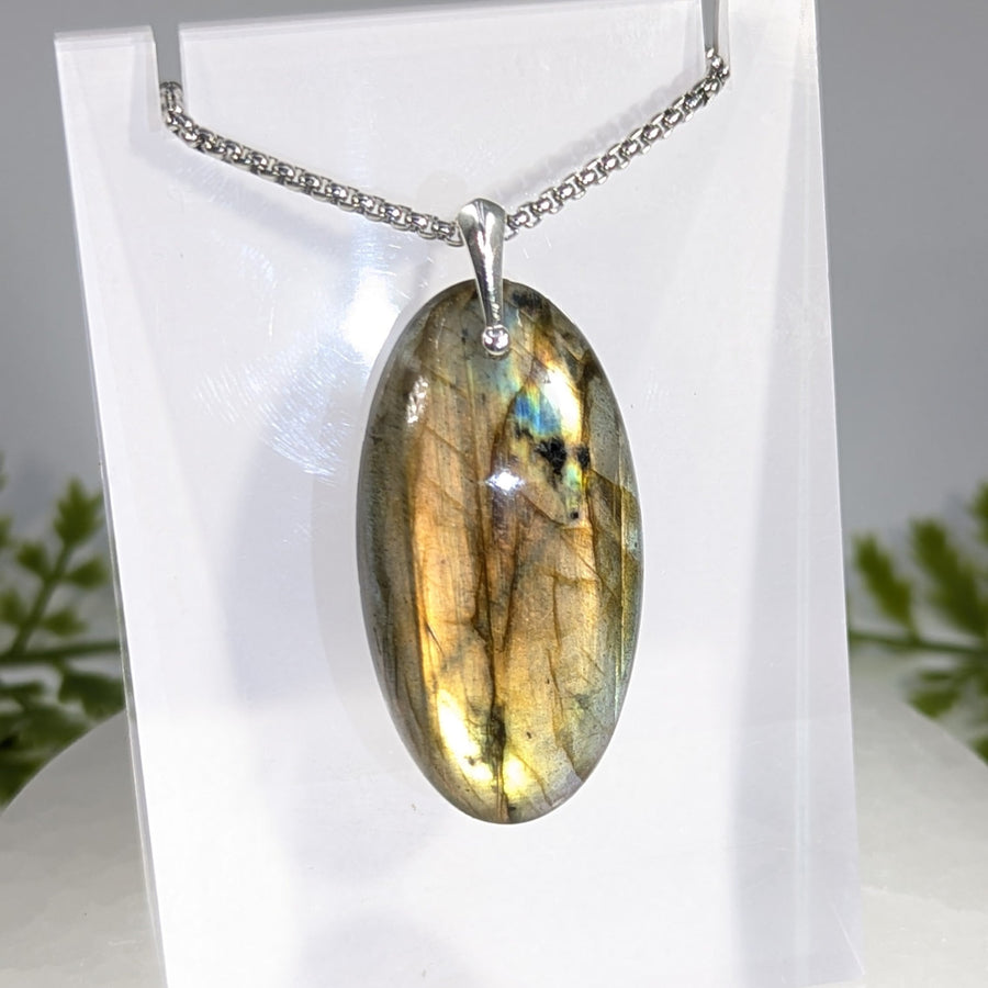 Labradorite  1.75" Oval Pendant on 20" Chain #CS0004