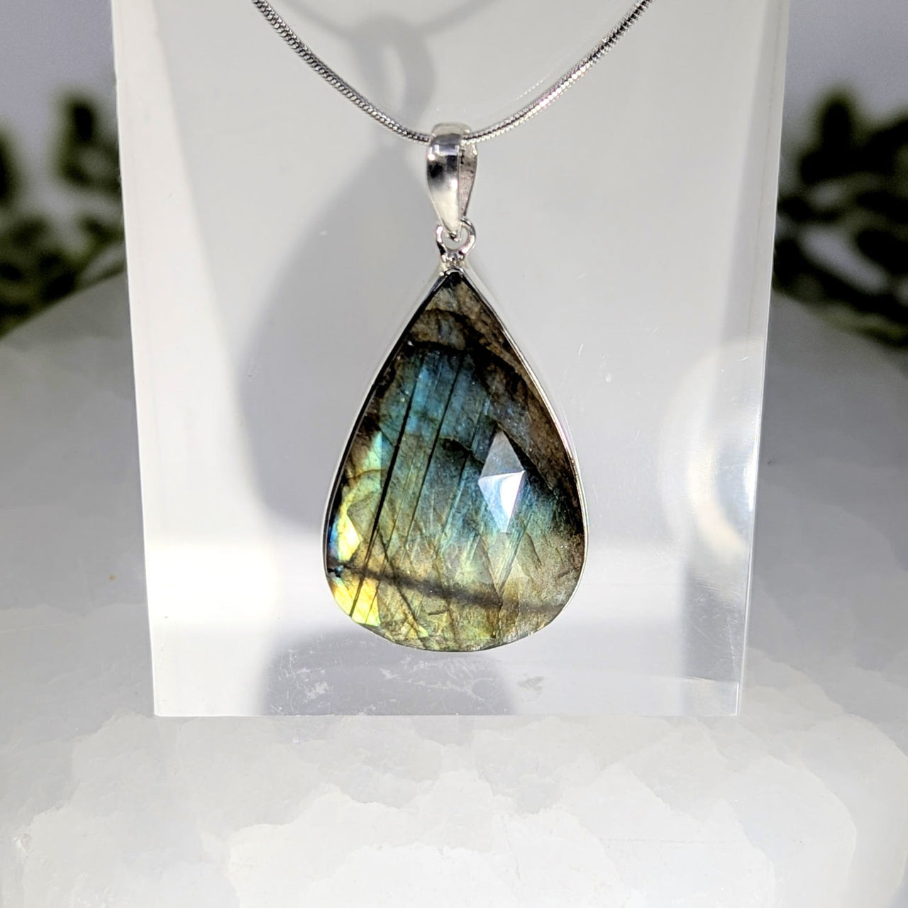 Labradorite 1.8’’ faceted teardrop pendant #BC1096 with iridescent blue hues
