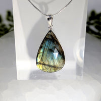 Labradorite 1.8’’ faceted teardrop pendant #BC1096 with iridescent blue hues