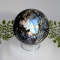 Polished 2.7-inch labradorite sphere #BC1241 with blue, purple, gold iridescence