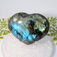 Polished 3.2-inch labradorite heart #BC1133 with blue-green iridescence