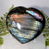 Polished 4-inch labradorite heart #BC0831 with iridescent blue streaks