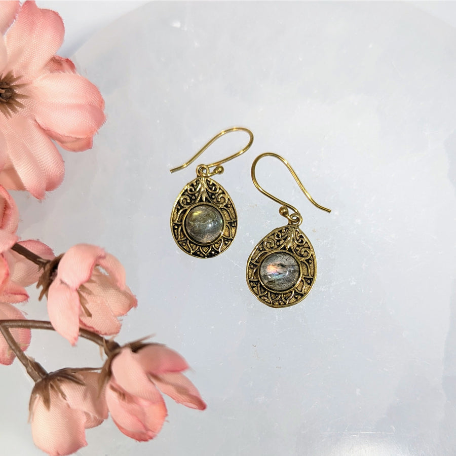 Labradorite.8’’ Brass Earrings #LV9838 - $24