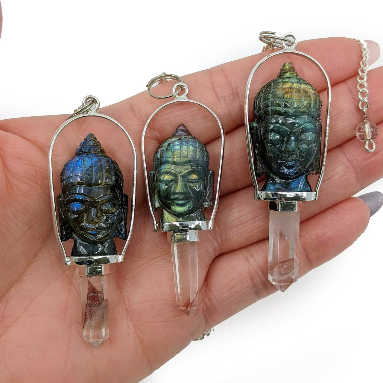 Labradorite Buddha + Angel Phantom Pendulum #SK6202