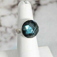 Thumbnail for Labradorite Faceted Sz 5.5 Oval SS Ring with a Blue Stone #SK9514