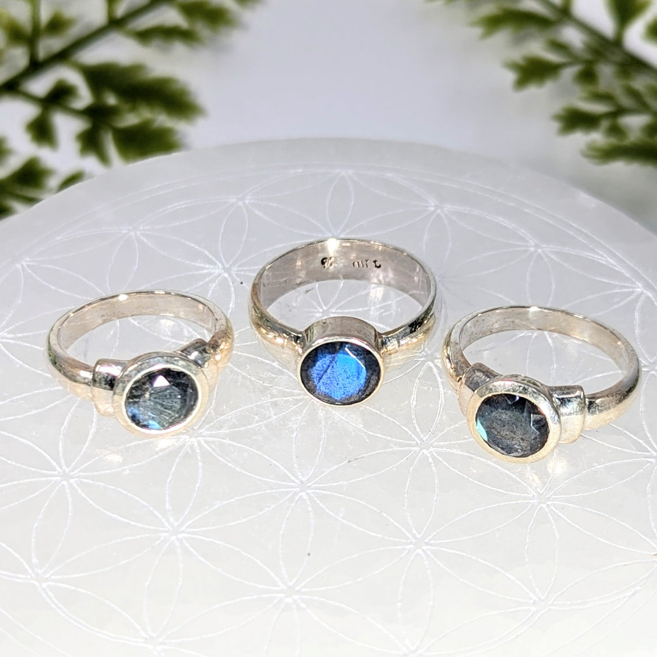 Three sterling silver faceted labradorite rings sz 6.5 #BC1082