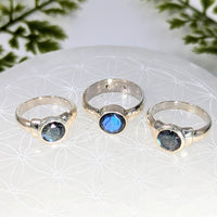 Three sterling silver faceted labradorite rings sz 6.5 #BC1082
