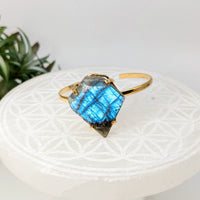 Labradorite Gold Simple Cuff Bracelet with Blue Labradorite Stone by Bliss Crystals