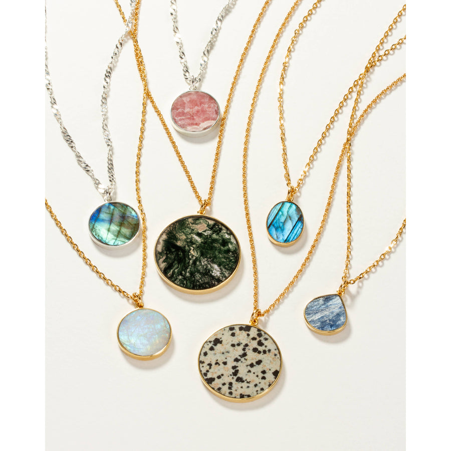 Labradorite Long Medallion Necklace Gold #LV9115 - $92