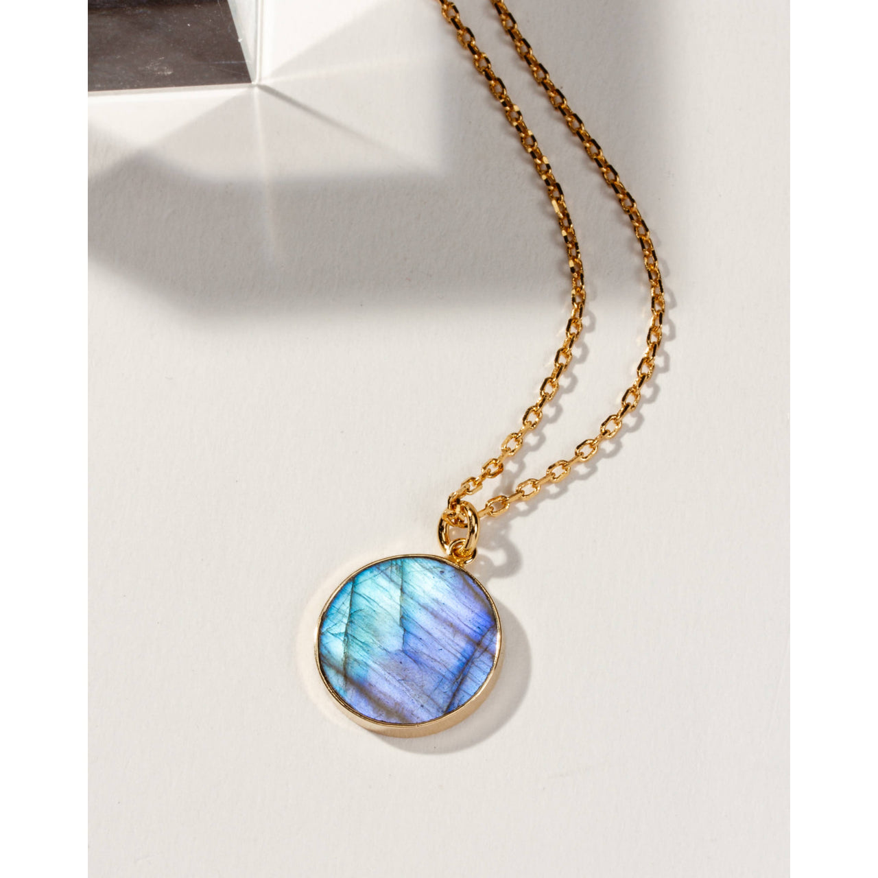 Labradorite Long Medallion Necklace Gold #LV9115 - $92