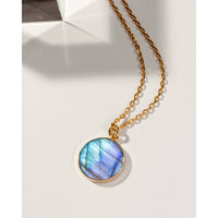 Labradorite Long Medallion Necklace Gold #LV9115 - $92