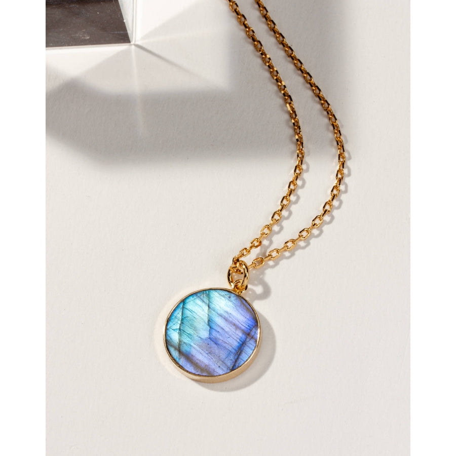Labradorite Long Medallion Necklace Gold #LV9115 - $92