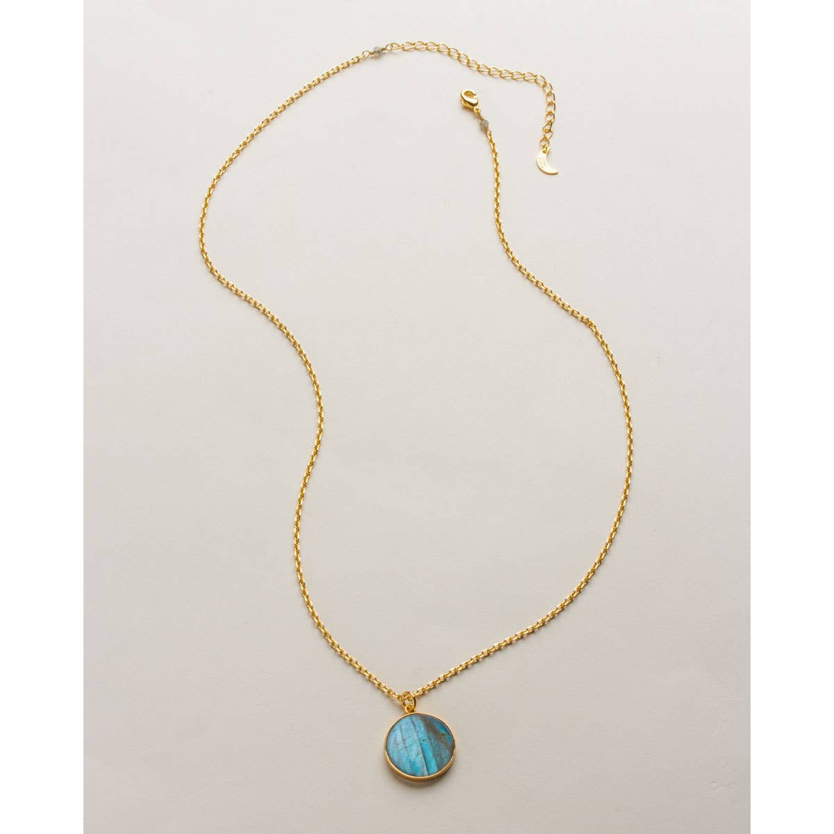 Labradorite Long Medallion Necklace Gold #LV9115 - $92