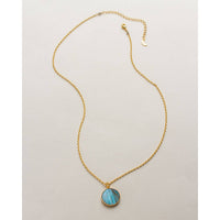 Labradorite Long Medallion Necklace Gold #LV9115 - $92