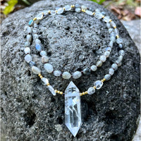 Thumbnail for Crystal Pendant Necklace with Moonstone Beads and Clear Quartz Point for Moon Energy