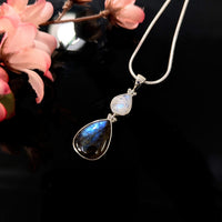 Labradorite and Moonstone 1.4’’ Double Pendant S.S. #LV9713