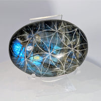 Labradorite Palm 2.4’’ w Flower of Life Etching #LV9412 $59