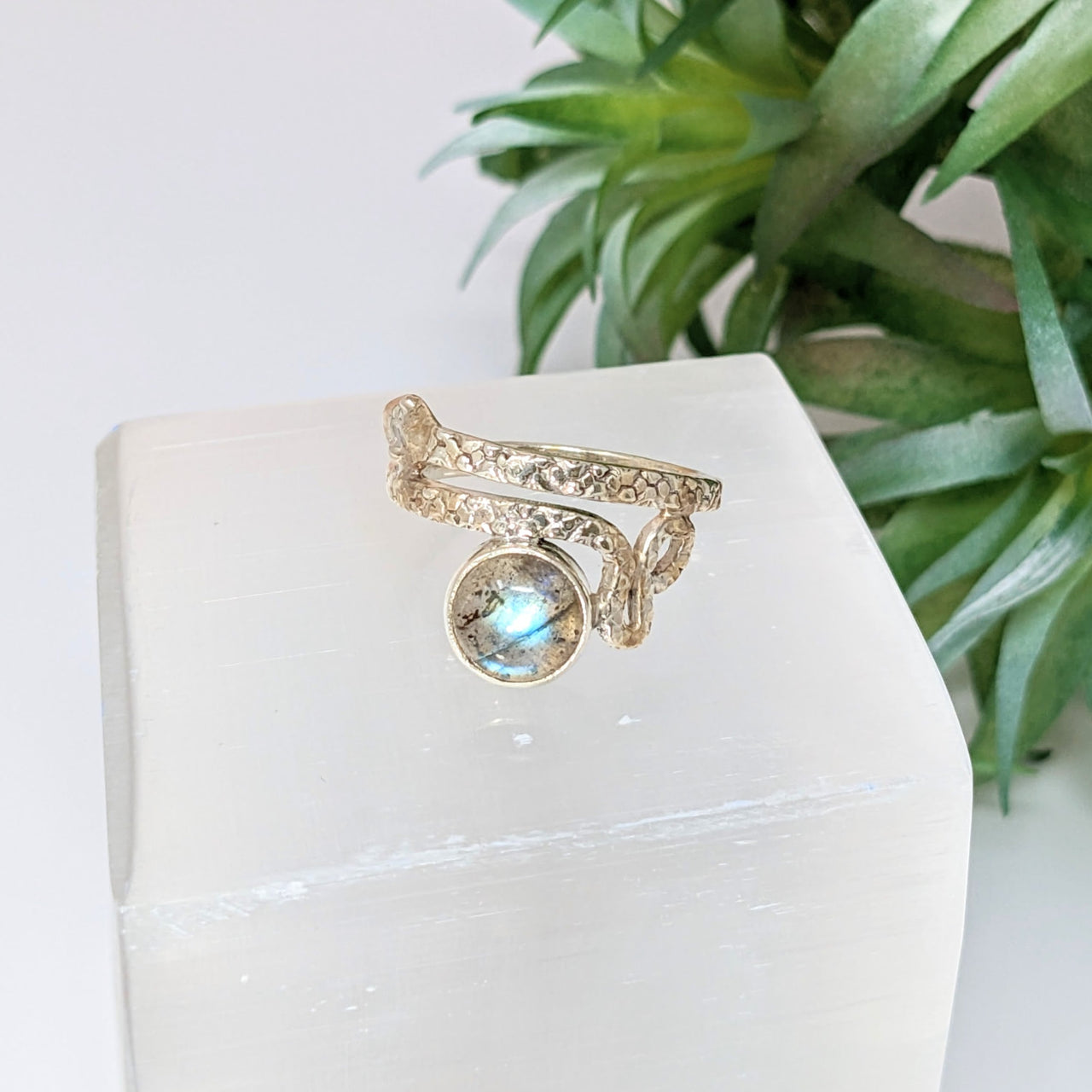 Gold Ring with Blue Topaz Stone from Labradorite Snake Silver Ring Collection #LV2787