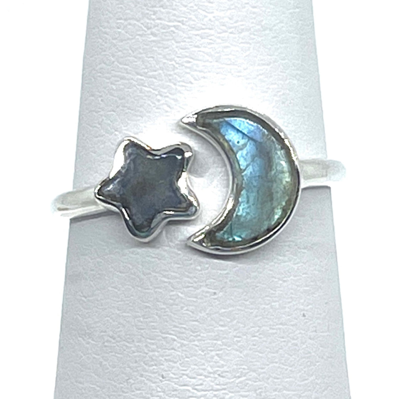 Labradorite Star & Moon Adjustable.925 SS Ring #SK6622