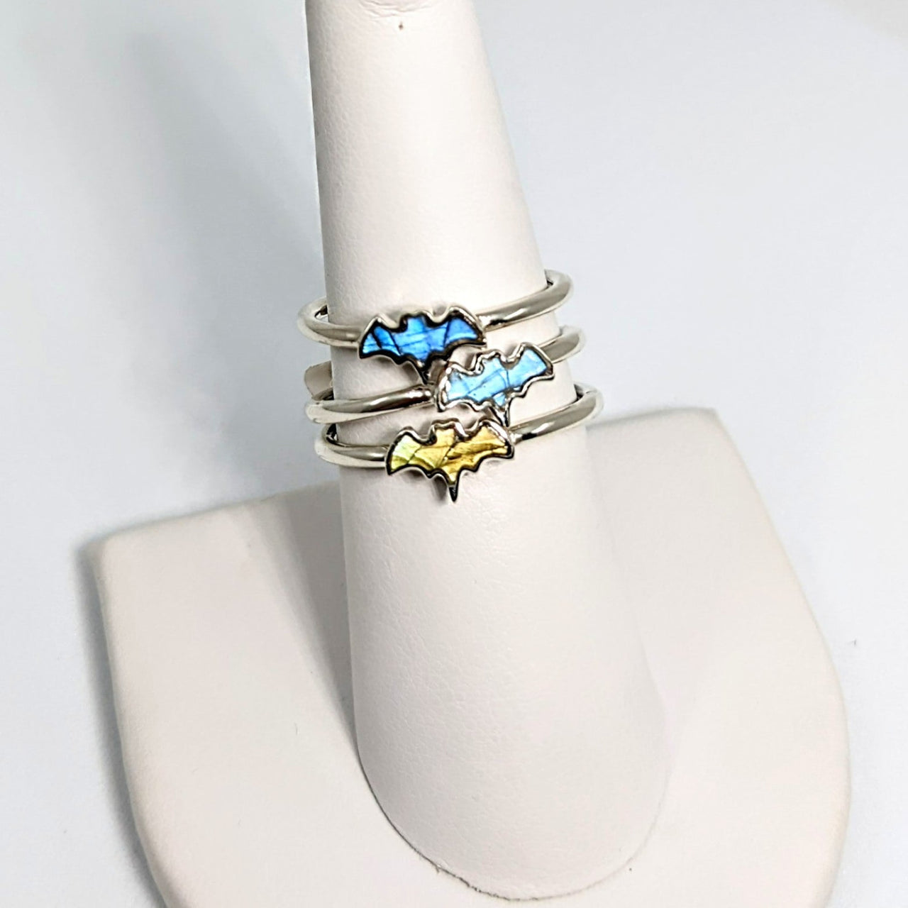 Labradorite Sterling Silver Bat Ring with Blue and Yellow Bird - Pick Size #SK8936