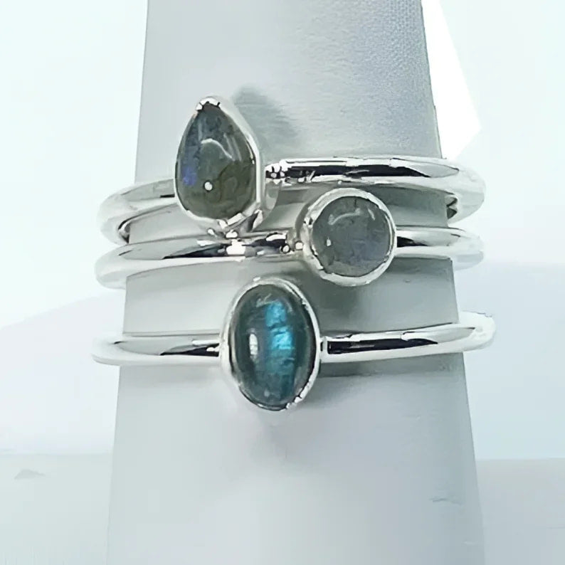 1 Labradorite Sterling Silver Ring Dainty Stackable Style 