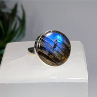 Labradorite Sz 10 Round Ring S.S. #LV9662 $95