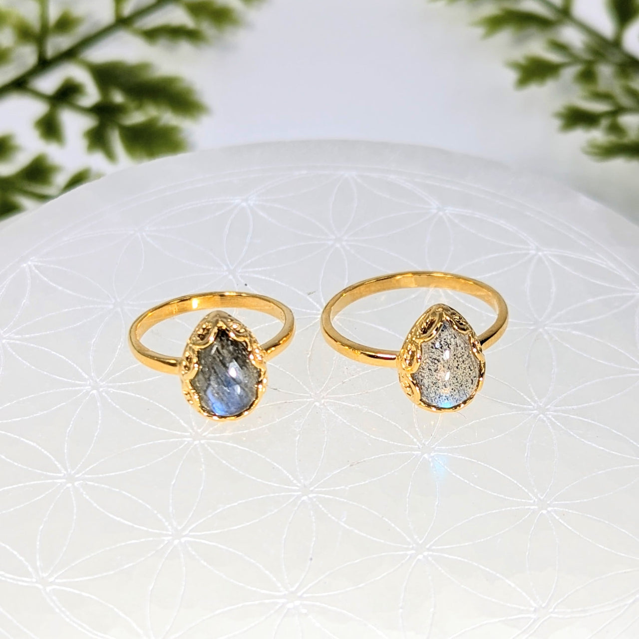 Labradorite sz 5.75 18k gold plated teardrop ring #BC1076