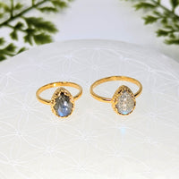 Labradorite sz 5.75 18k gold plated teardrop ring #BC1076