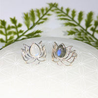 Pair of silver lotus rings with moonstone and labradorite sz 6.75 #BC1068