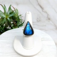 Thumbnail for Labradorite Sz. 7 S.S. Teardrop Ring #LV5531 - $120