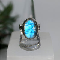 Thumbnail for Labradorite Sz 8.5 S.S. Oval Ring #LV6717 - $95