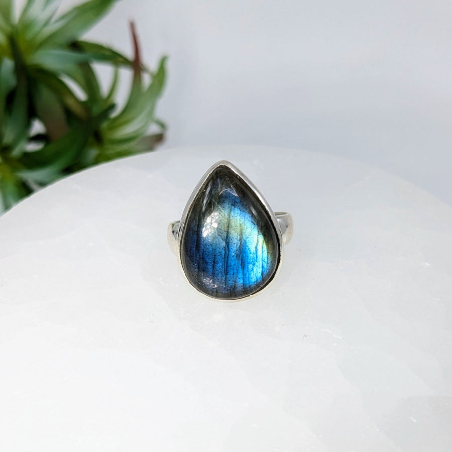 Labradorite Sz 9 Teardrop S.S. Ring #LV6500 - $80