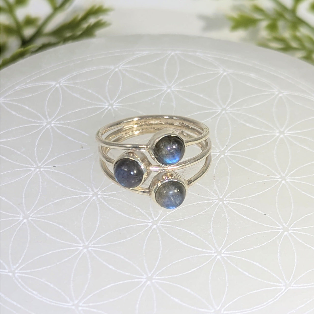 Labradorite triple size 7 stone silver stacking ring set #BC1062