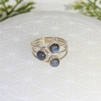 Labradorite triple size 7 stone silver stacking ring set #BC1062