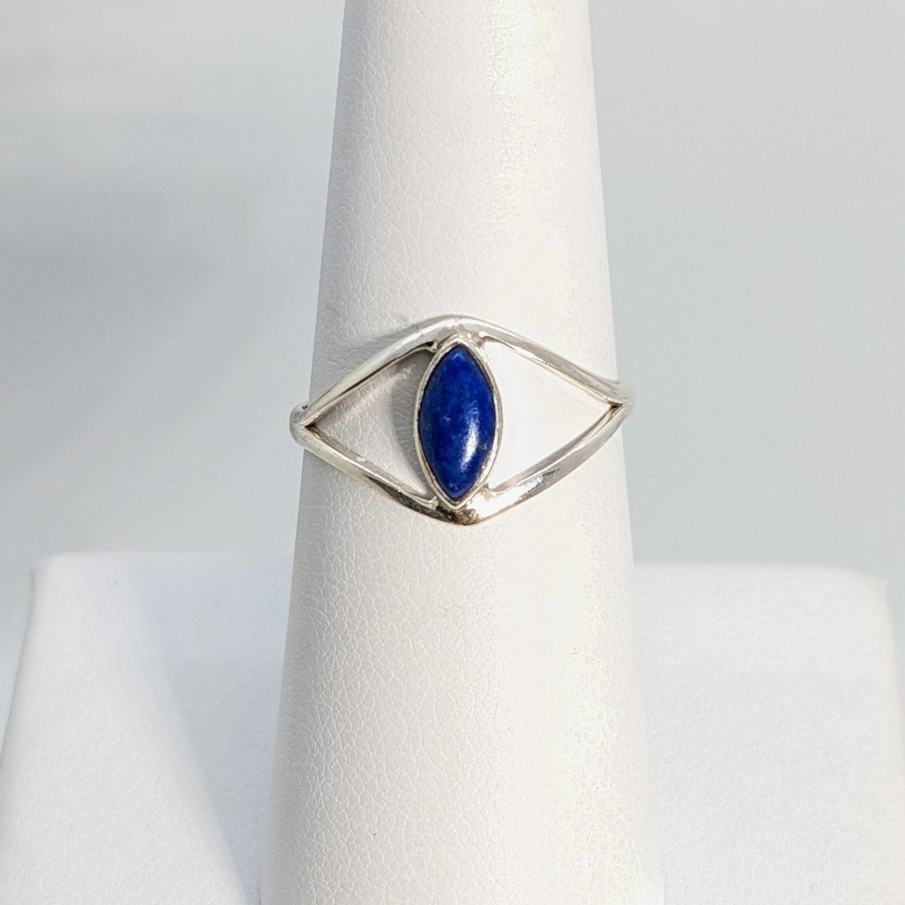 White gold Lapis Dainty Ring with a lap stone center - Sterling Silver #SK7996