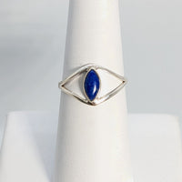 Thumbnail for White gold Lapis Dainty Ring with a lap stone center - Sterling Silver #SK7996