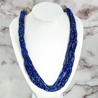 Thumbnail for Lapis Faceted 20’ Multi-Strand Necklace #LV1711: Blue Necklace with Leopard Head