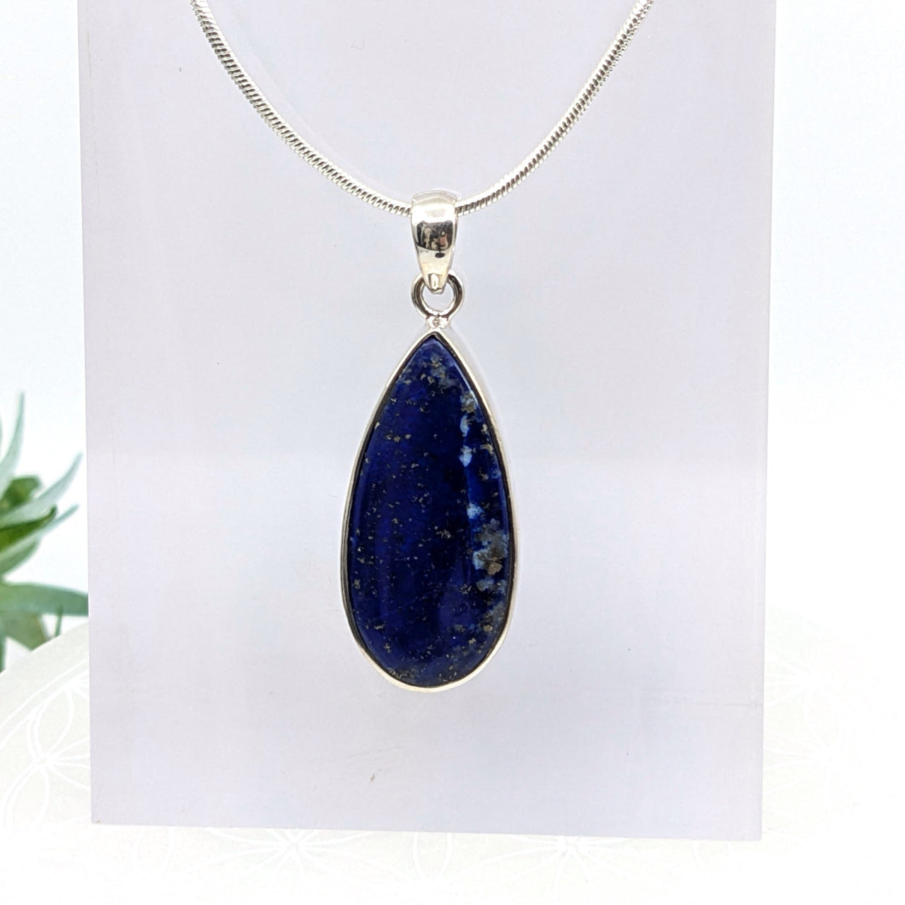 Teardrop pendant featuring lapis lazuli on a silver chain, Lapis Lazuli 1.1’’ S.S