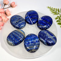 Six 1.75in polished oval lapis lazuli pillow palm stones #BC0766
