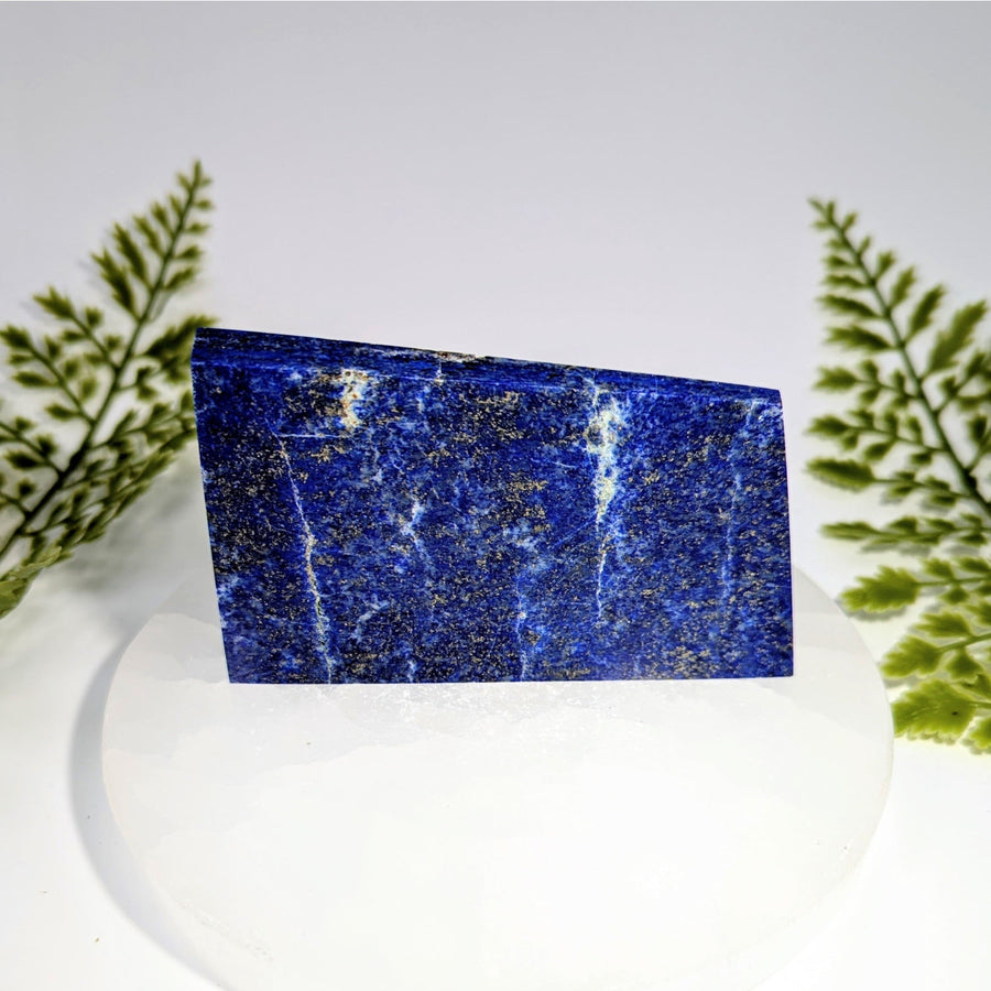 Polished 3.75-inch lapis lazuli slab #BC0845 with pyrite inclusions